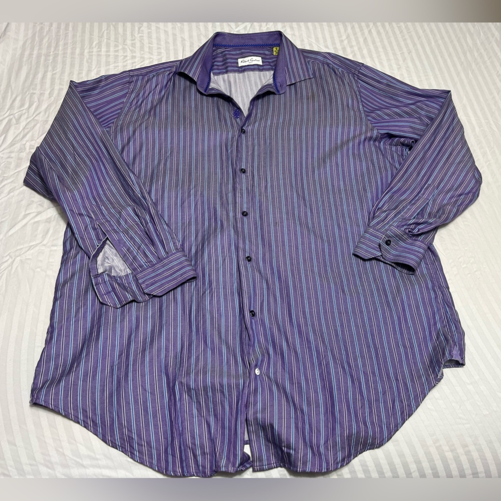 Robert Graham Men's Purple Striped Long Sleeve Button Front Shirt Size 18 TALL